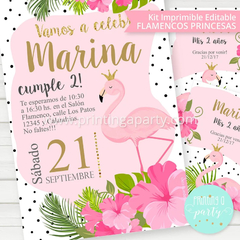 Kit Imprimible Flamencos Princesas Tarjeta + Etiquetas Candy Bar - Printing a Party