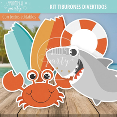 Kit Imprimible Tiburones Divertidos Tarjeta + Decoración + Etiquetas Candy Bar