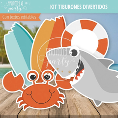 Imagen de Kit Imprimible Tiburones Divertidos Tarjeta + Decoración Fiesta Tiburones