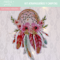Kit Imprimible Atrapasueños y Carpitas Tarjeta + Decoración Fiesta Atrapasueños - Printing a Party