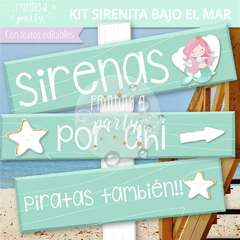 kit imprimible sirenita fiesta bajo el mar decoración sirenitas candy bar