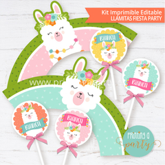 kit imprimible llamas decoración candy bar llamitas