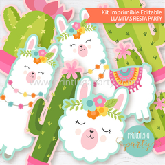 kit imprimible llamas decoración candy bar llamitas