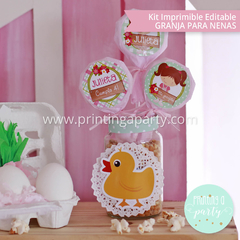 kit imprimible granja nenas decoración candy bar invitación granja