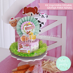 kit imprimible granja nenas decoración candy bar invitación granja