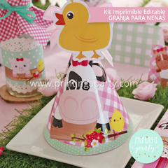 kit imprimible granja nenas decoración candy bar invitación granja