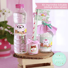 kit imprimible granja nenas decoración candy bar invitación granja