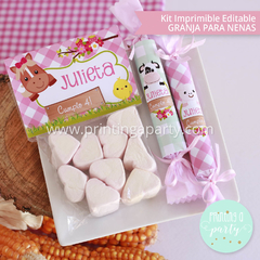 kit imprimible granja nenas decoración candy bar invitación granja