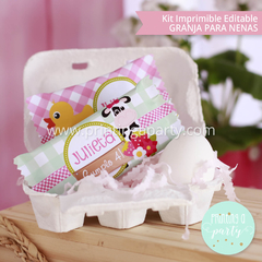 kit imprimible granja nenas decoración candy bar invitación granja