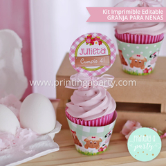 kit imprimible granja nenas decoración candy bar invitación granja