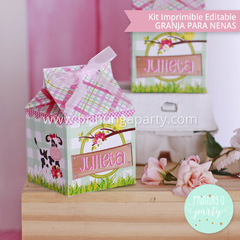 kit imprimible granja nenas decoración candy bar invitación granja