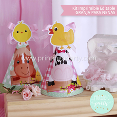 kit imprimible granja nenas decoración candy bar invitación granja