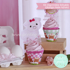 kit imprimible granja nenas decoración candy bar invitación granja