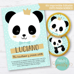 kit imprimible oso panda varon decoración candy bar panda