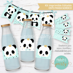 kit imprimible oso panda varon decoración candy bar panda