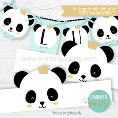 kit imprimible oso panda varon decoración candy bar panda