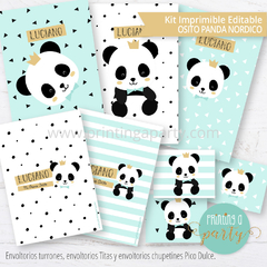 kit imprimible oso panda varon decoración candy bar panda