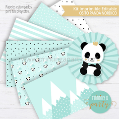 kit imprimible oso panda varon decoración candy bar panda