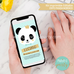 kit imprimible oso panda varon decoración candy bar panda