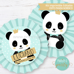 kit imprimible oso panda varon decoración candy bar panda