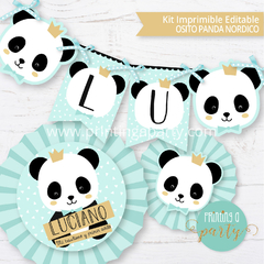 kit imprimible oso panda varon decoración candy bar panda