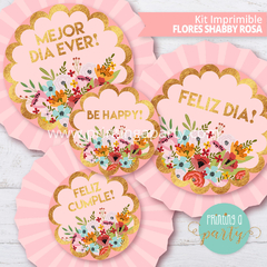 kit imprimible flores shabby rosa candy bar flores cumpleaños flores