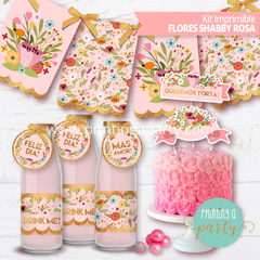 kit imprimible flores shabby rosa candy bar flores cumpleaños flores