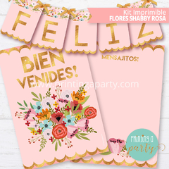 kit imprimible flores shabby rosa candy bar flores cumpleaños flores