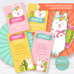 kit imprimible llamas decoración candy bar llamitas cactus