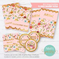 kit imprimible flores shabby rosa candy bar flores cumpleaños flores