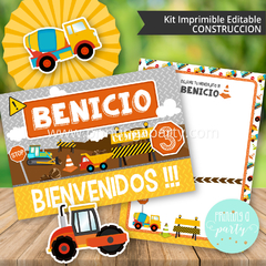 kit imprimible construcción varón fiesta decoración tractor grúa candy ba