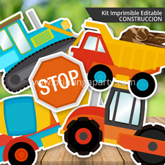 kit imprimible construcción varón fiesta decoración tractor grúa candy ba