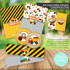 kit imprimible construcción varón fiesta decoración tractor grúa candy bar