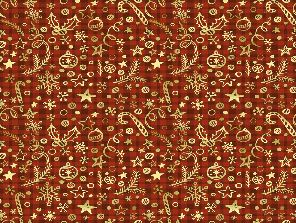 Tecido Oxford Estampado Natal Barrado Floral Vermelho e Dourado