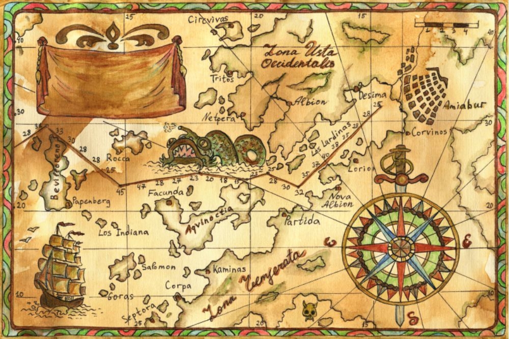 Painel Redondo Pirata Mapa Do Tesouro - Adecore Tecidos