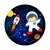 Painel em Tecido Sublimado Redondo Menino Astronauta Foguete e Planetas Espaço Estrelado c/ Elástico 150x150cm