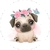 Painel de Tecido Sublimado Redondo Cachorro Pug flores Cute c/ Elástico 150x150cm