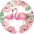 Painel de Tecido Sublimado Redondo Flamingos Casal Flores da Estação C/ Elástico - 150x150cm
