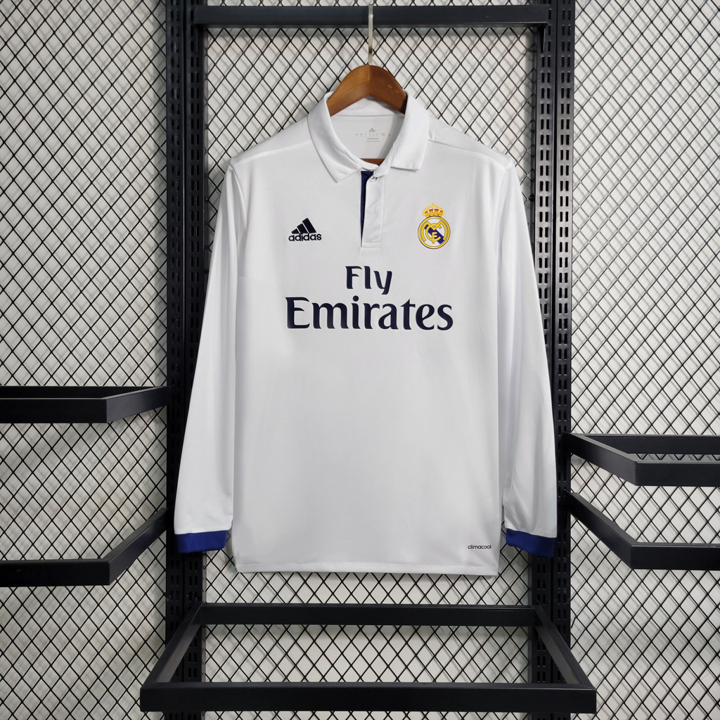 Camisa Retrô Real Madrid 16/17 s/n° Manga Longa Adidas - Branco