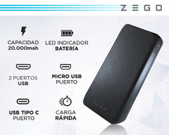 Power Bank Batería Portátil 20000 Mah Zego - comprar online