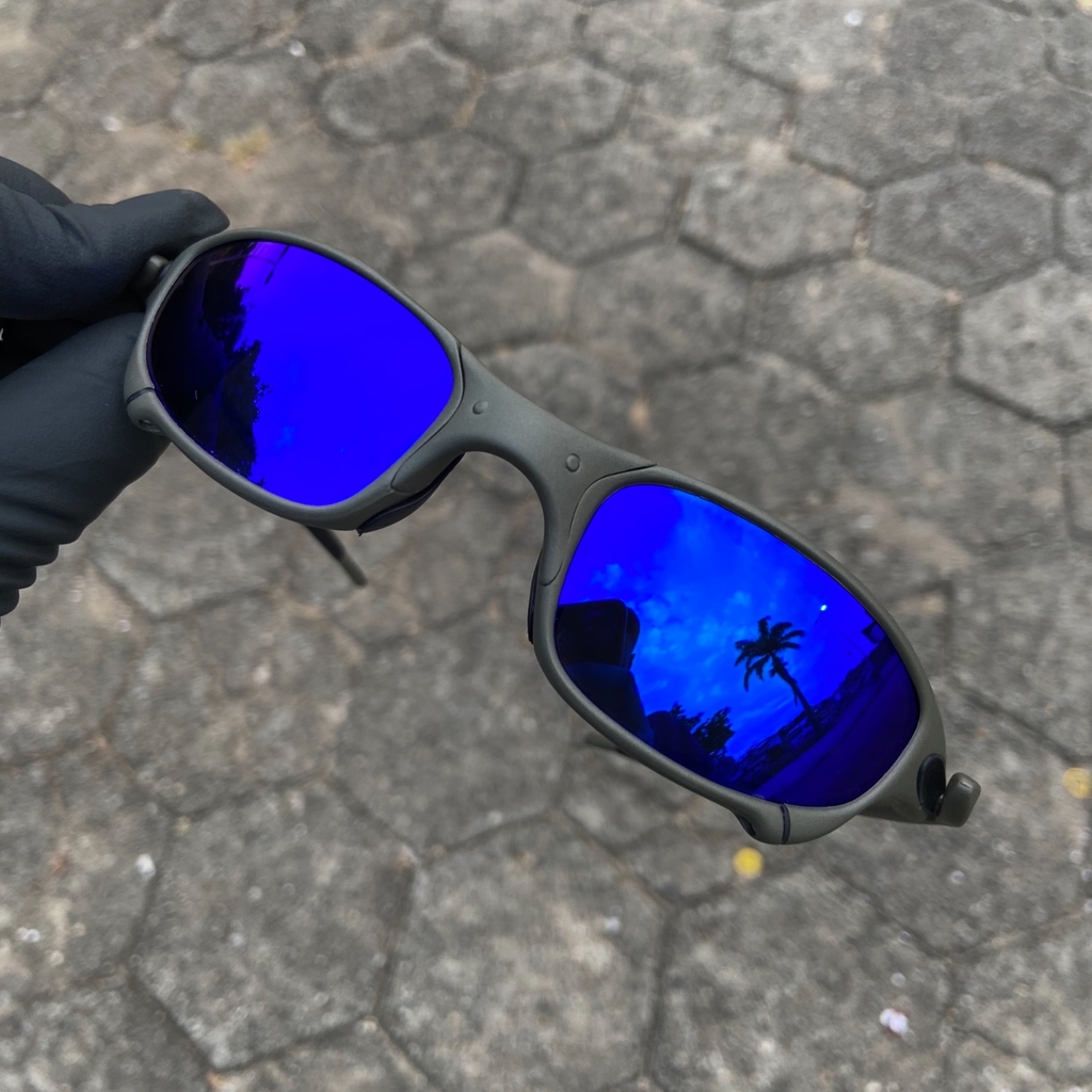 ÓCULOS DE SOL OAKLEY JULIET - LENTE AZUL DARK BLUE ARMAÇÃO CINZA