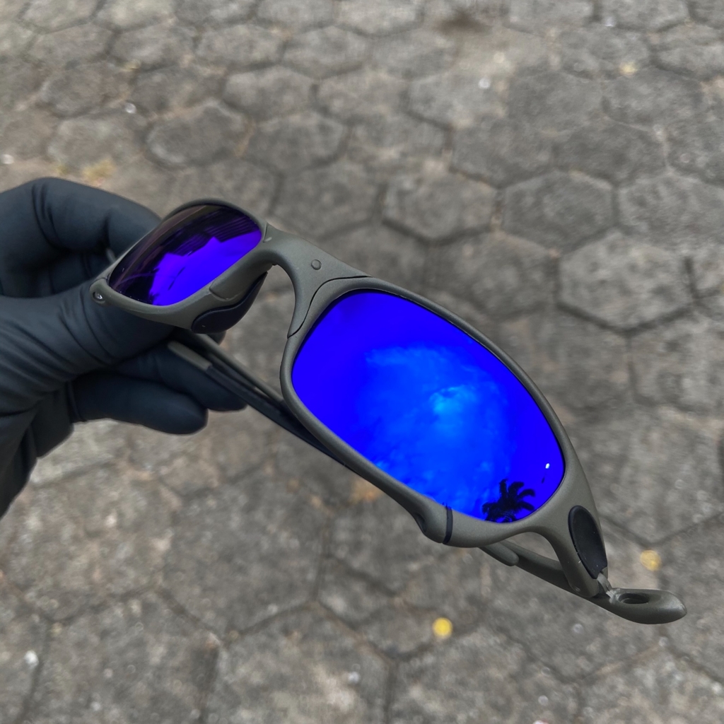 ÓCULOS DE SOL OAKLEY JULIET - LENTE AZUL DARK BLUE ARMAÇÃO CINZA