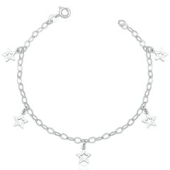 Pulseira feminina prata 925 4 estrelas pendentes