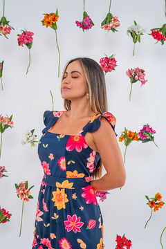 VESTIDO ADULTO FLORAL MARINHO - comprar online