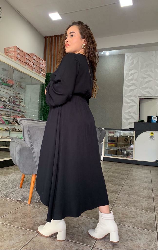 Vestido Midi Mullet Manga Longa Preto