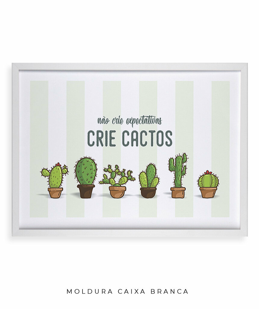 3 Quadros Decoração Cactos Natureza Desenhos Molduras