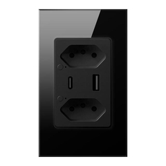 TOMADA INTELIGENTE - 4X2'' - 2 TOMADA + USB +USB Type C - VIDRO PRETO - SMART