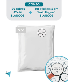 100 SOBRES N3 BLANCOS TRICAPA + 105 STICKERS HOLA LLEGUE BLANCOS