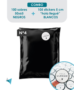 100 SOBRES NEGROS N4 + 105 STICKERS HOLA LLEGUE BLANCO