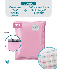 100 SOBRES ROSA TRICAPA N1 + 105 STICKERS SURTIDOS